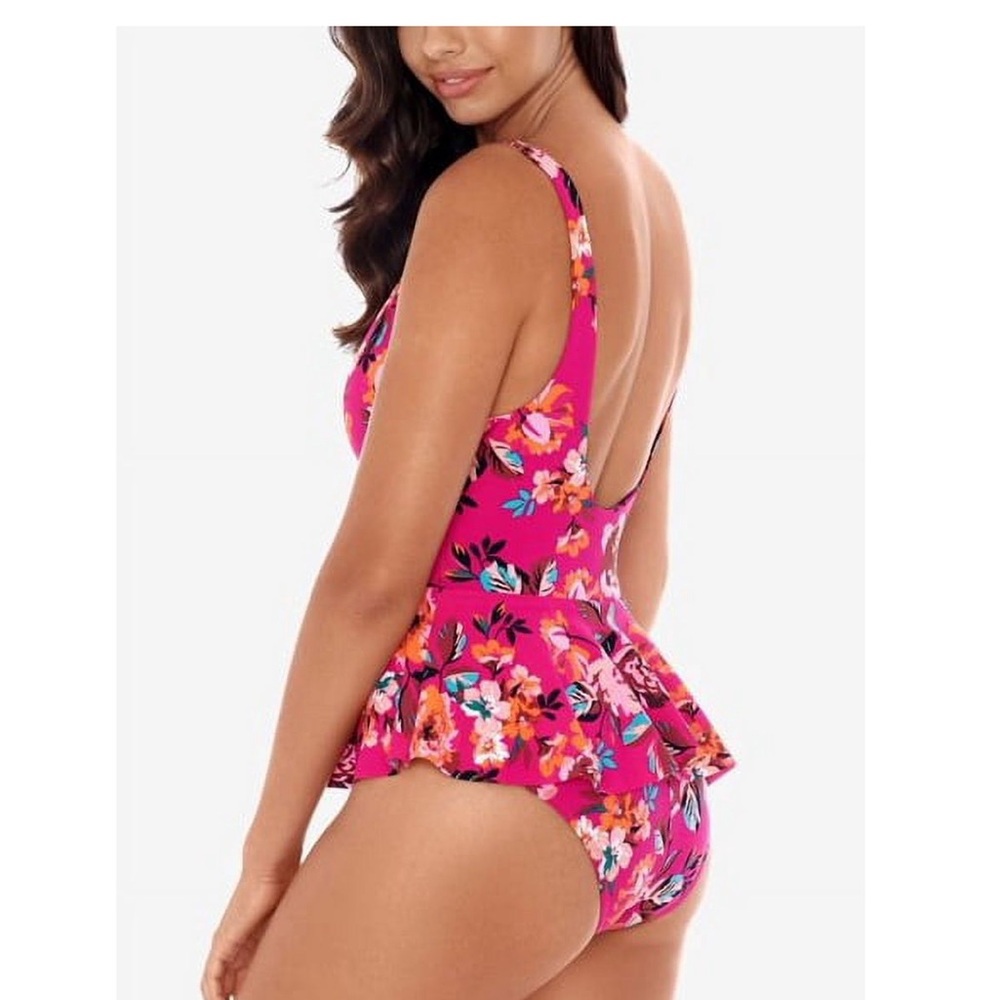 Skinny Dippers Hot House Too Too Plunge Skirt One Piece Swimsuit Pink Floral XL - Picture 2 of 13